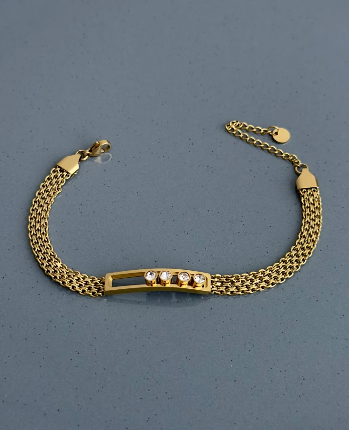 çelik gold hasır plaka taşlı bileklik