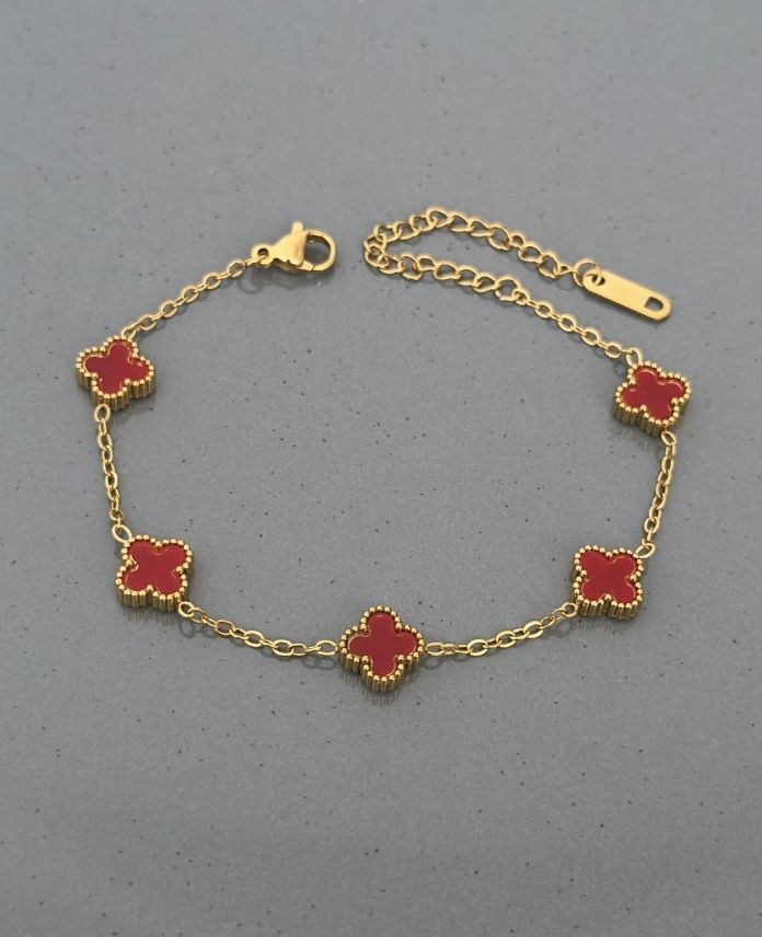 Çelik gold 5 Küçük Yonca Bordo Bileklik