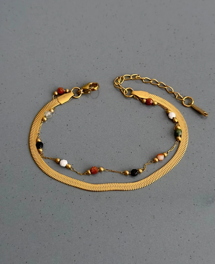 çelik gold ikili italyan doğaltaş bileklik