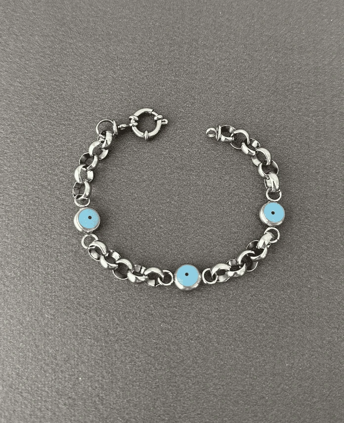 Çelik 3 Nazarlıklı Silver Bileklik