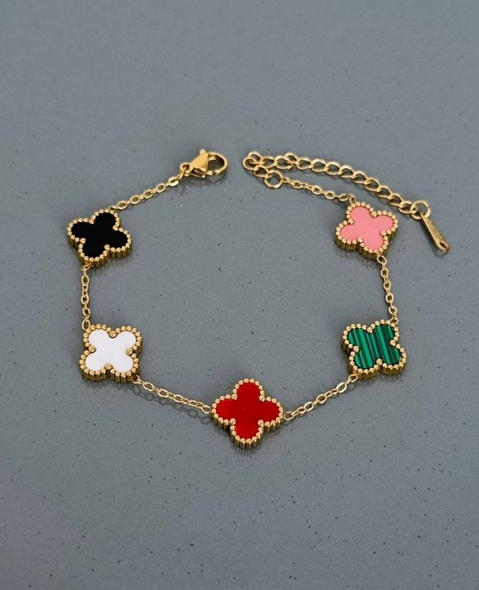 Çelik Gold 5 Yonca Siyah Beyaz Yeşil Kırmızı Pembe Bileklik