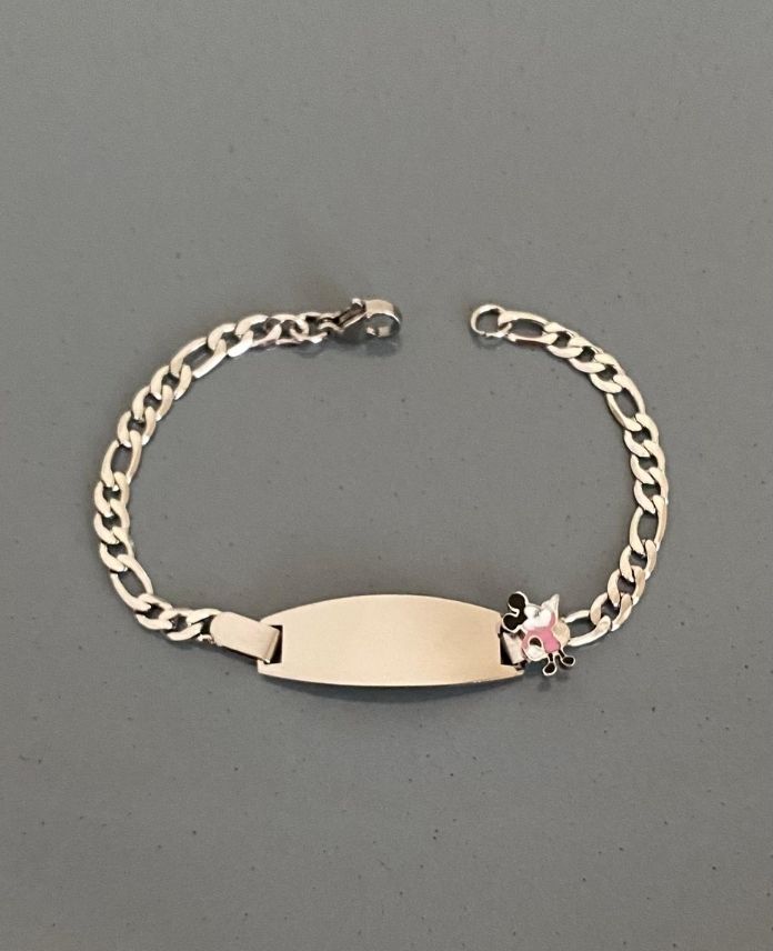 Çelik Çocuk Plaka Mickey Pembe Bileklik