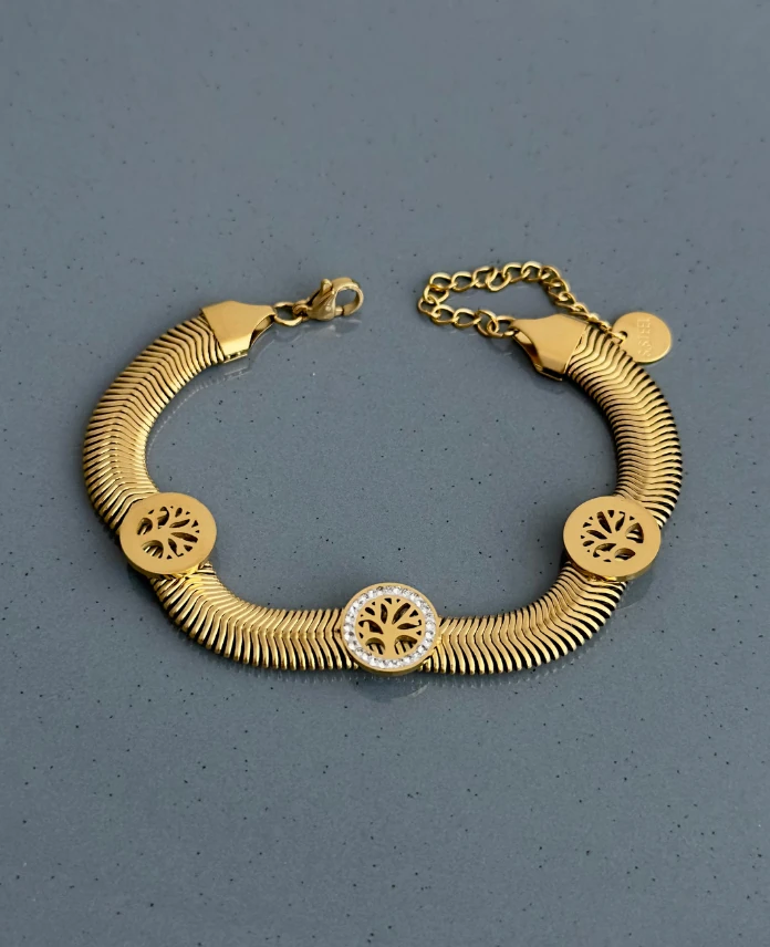 çelik gold kalın italyan yaşam ağacı bileklik