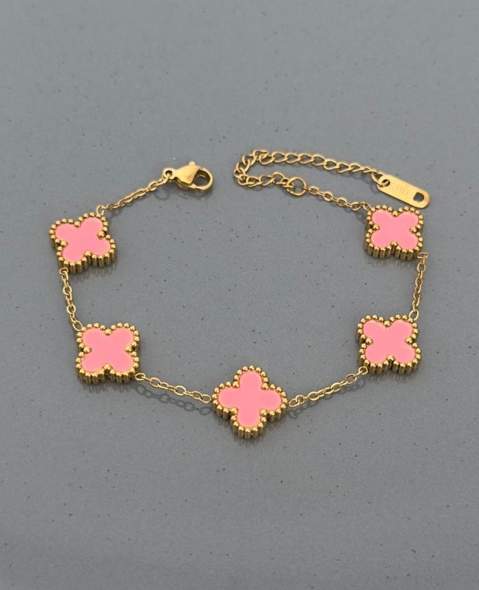 Çelik Gold 5 Yonca Pembe Bileklik