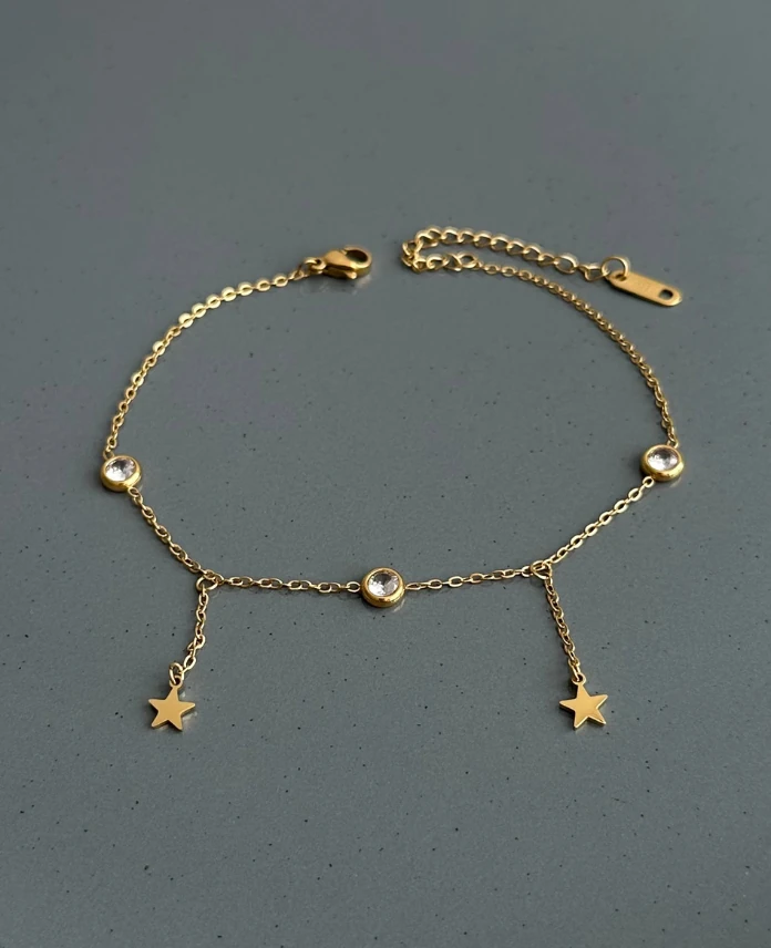 çelik gold sallantılı yıldız taş halhal