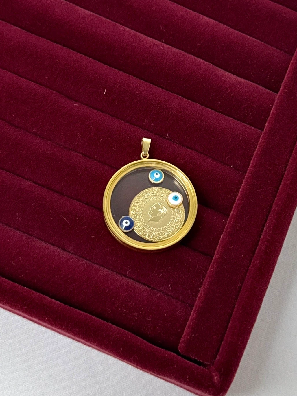 çelik gold açılır cam çeyrek kolye ucu