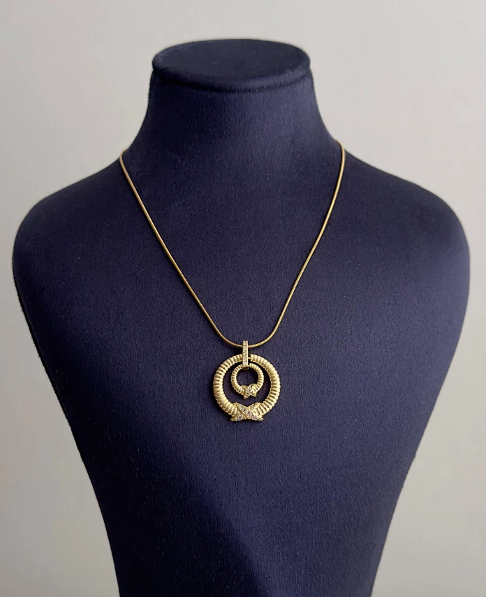 çelik gold iki halka çizgi 45cm kolye
