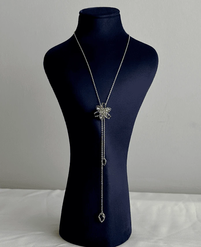çelik gold yeşil çiçek uzun 65cm kolye