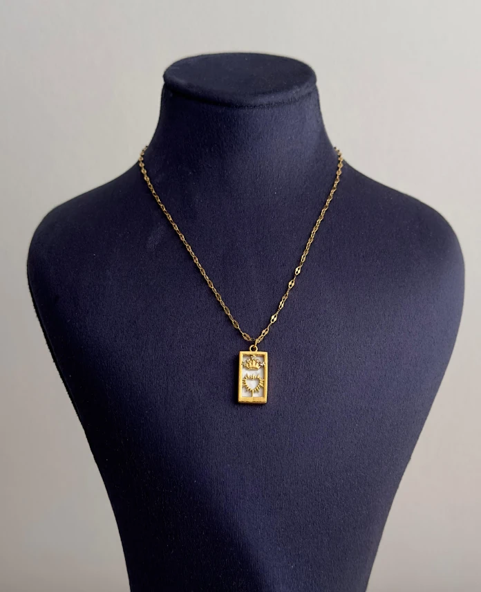 çelik gold dikdörtgen sedef kalp 45cm kolye