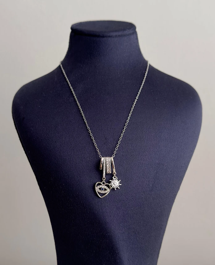 çelik silver kalp güneş sallantılı 45cm kolye