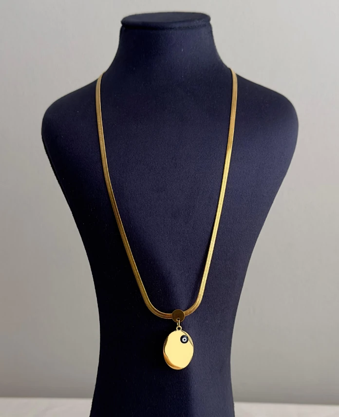 çelik gold italyan elips plaka 60cm kolye