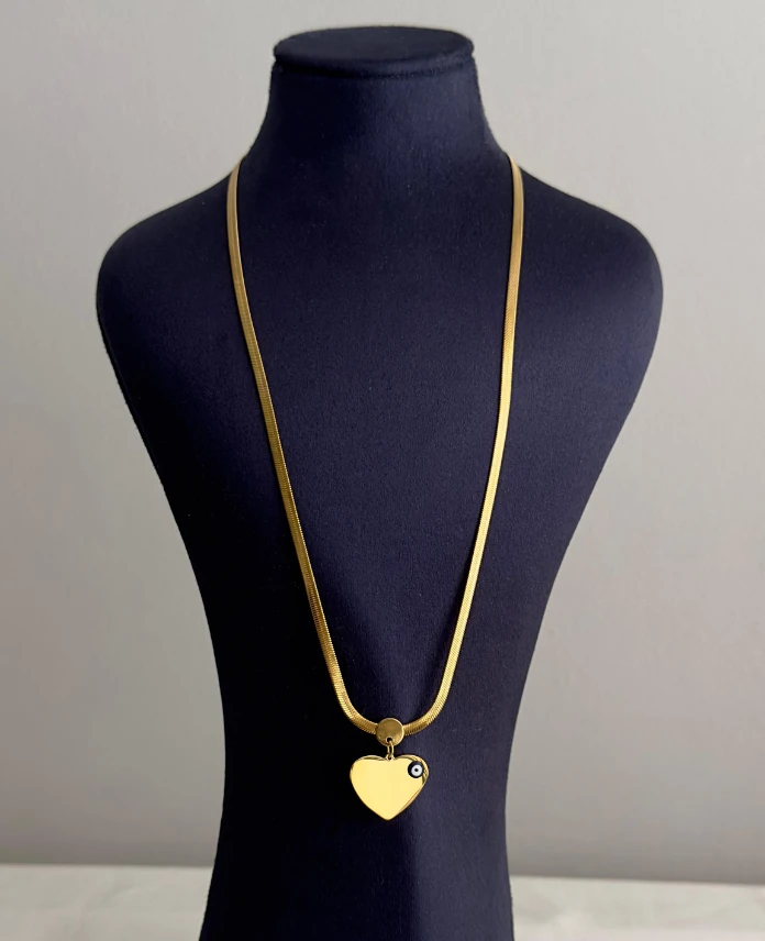 çelik gold italyan kalp plaka 60cm kolye