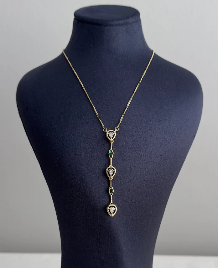 çelik gold y beyaz yeşil taş 45cm kolye