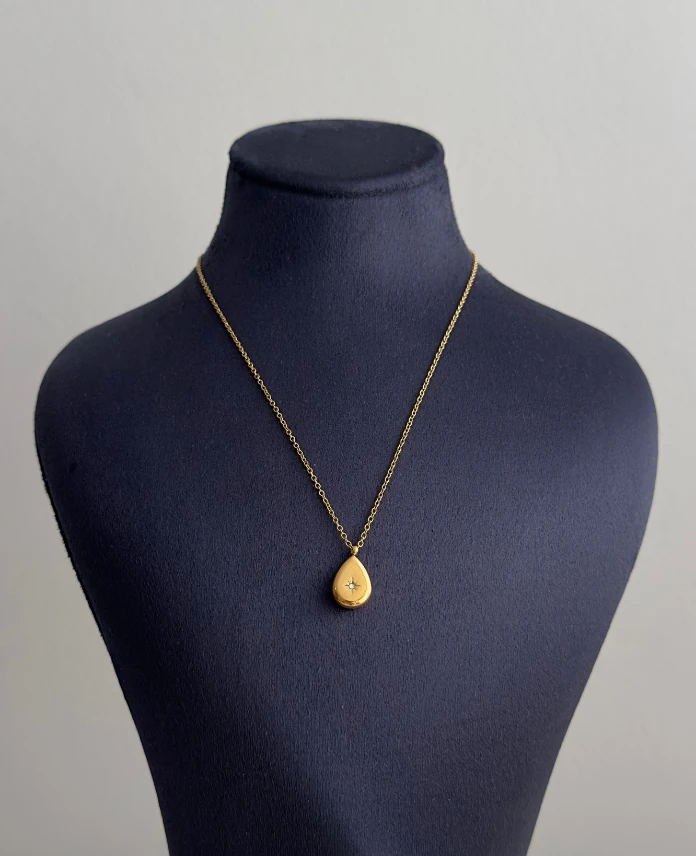 çelik gold damla yıldız 45cm kolye