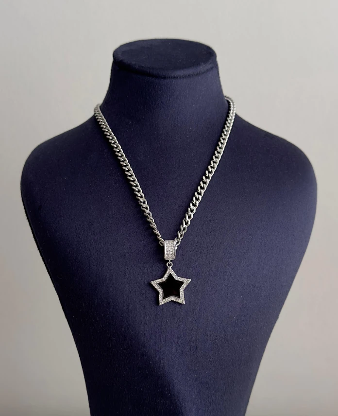 çelik silver zincir yıldız siyah 45cm kolye