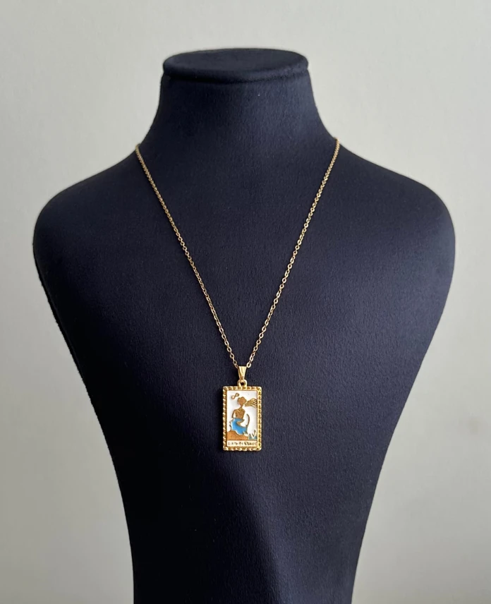 çelik gold tarot mavi kadın 45cm kolye