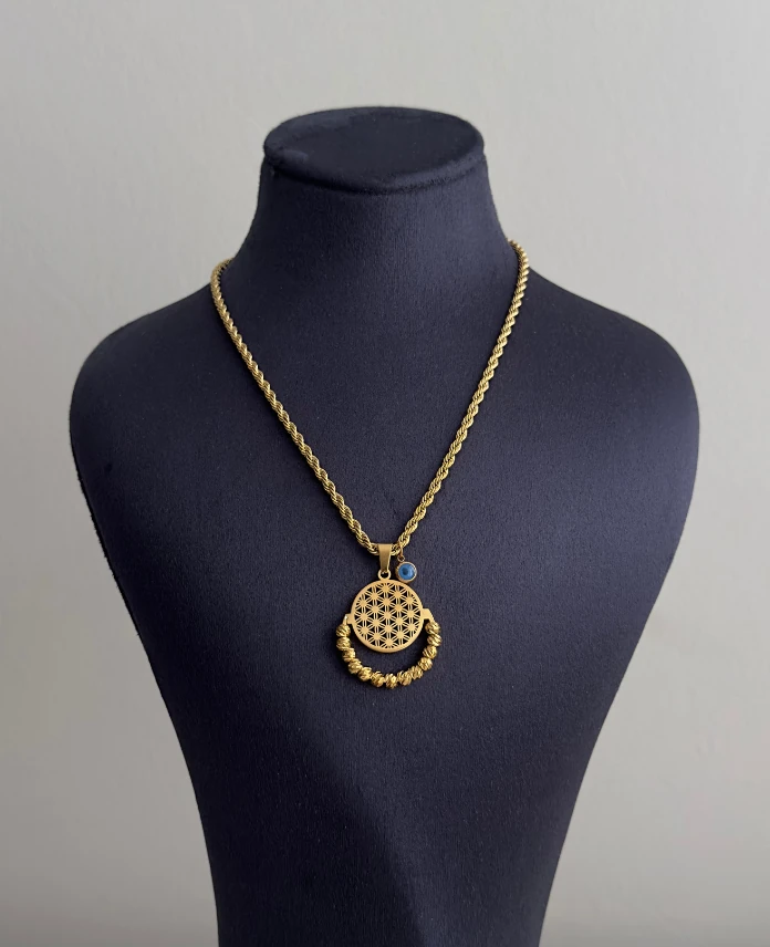 çelik gold dorika yaşam çiçeği burgu 45cm kolye