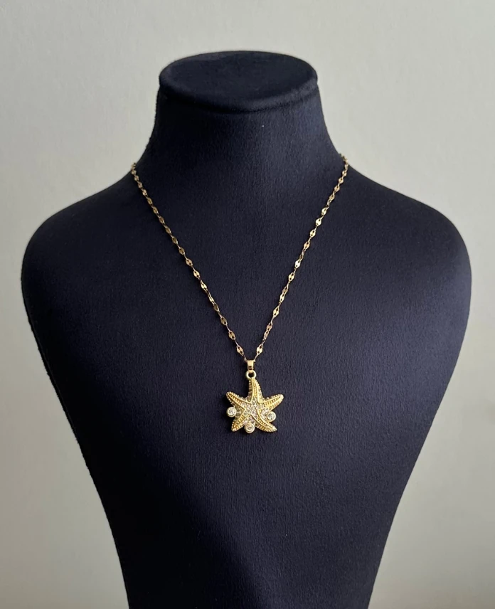 çelik gold deniz yıldızı inci 45cm kolye
