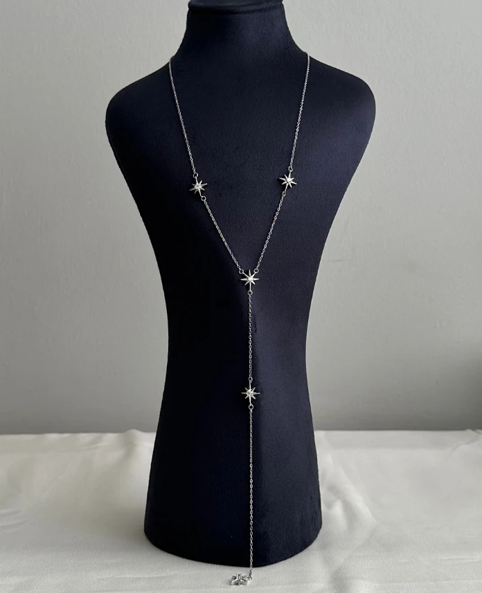 çelik silver yıldızlı y uzun 70cm kolye