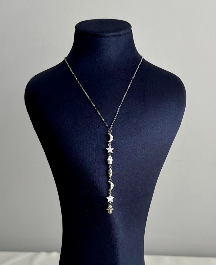 çelik silver ay yıldız el 50cm kolye