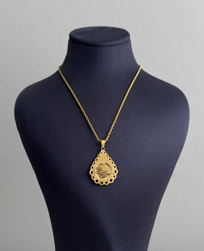 çelik gold damla tuğra burgu 45cm kolye