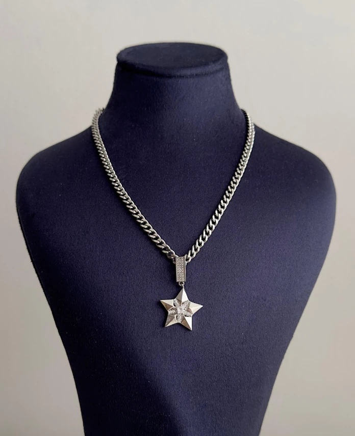çelik silver zincir yıldız taş 45cm kolye