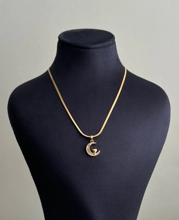 çelik gold italyan ay kalp 45cm kolye