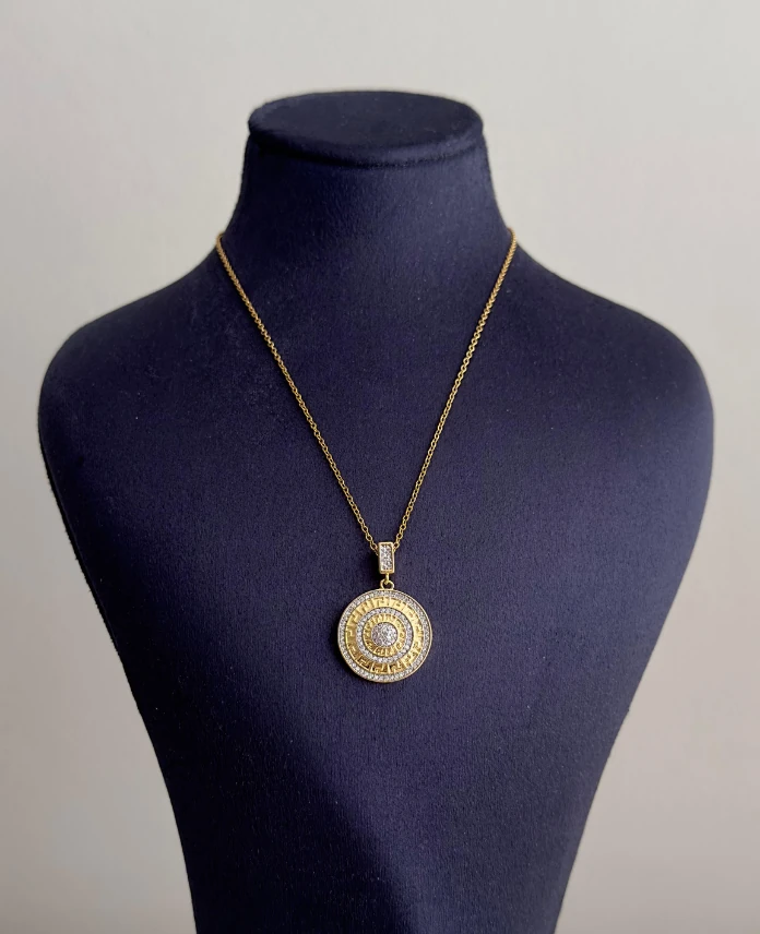çelik gold halka sıra taş 45cm kolye