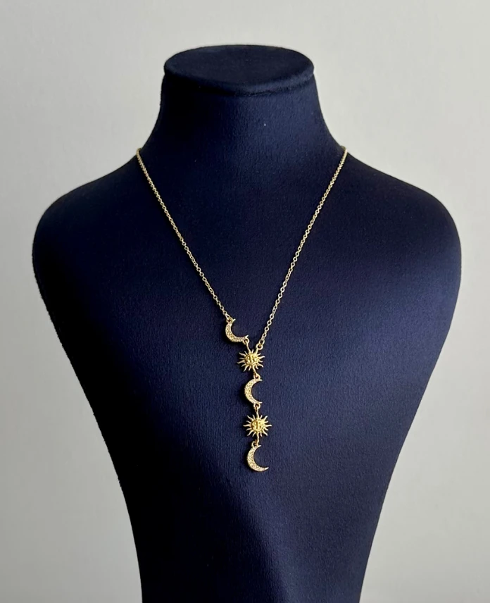 çelik gold ay güneş 50cm kolye