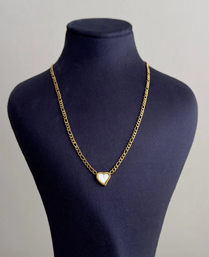 çelik gold zincir kalp sedef 45cm kolye
