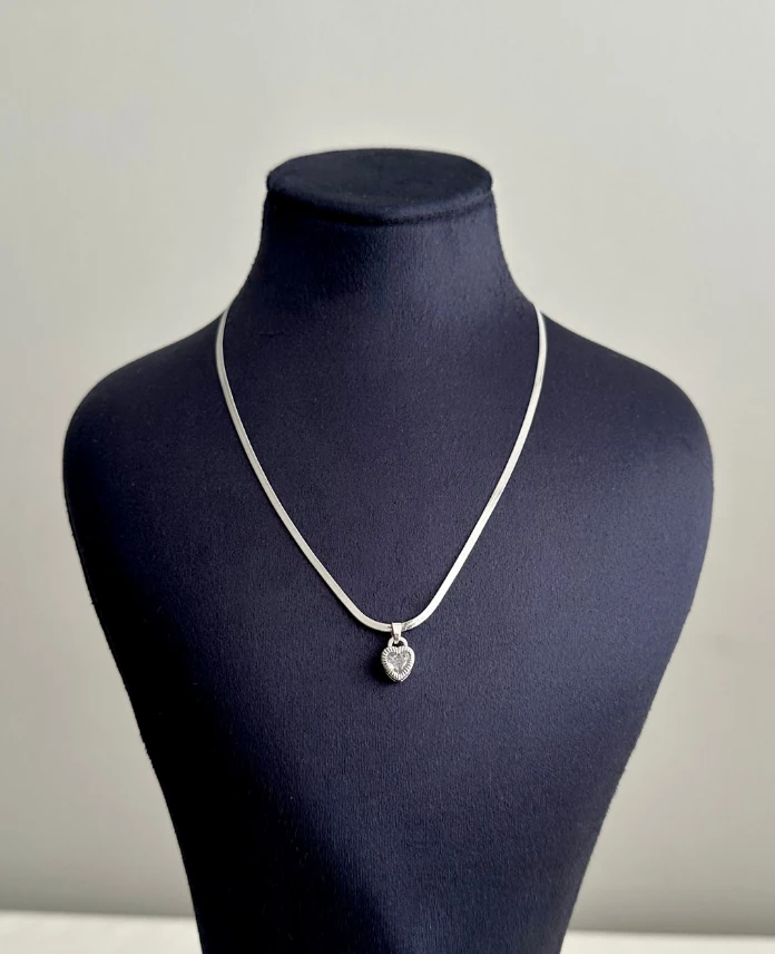 çelik silver italyan kalp 45cm kolye