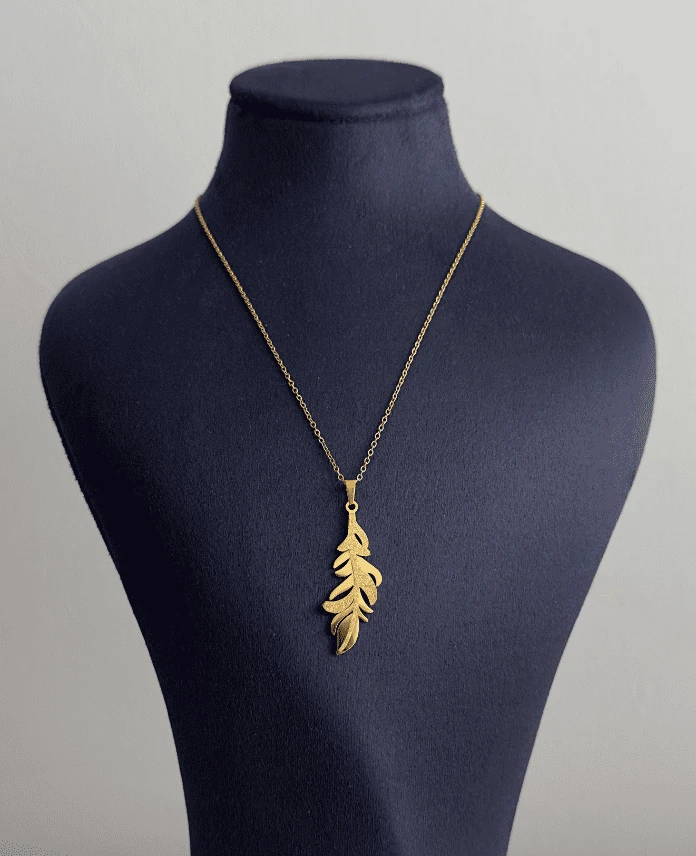 çelik gold yaprak simli 45cm kolye
