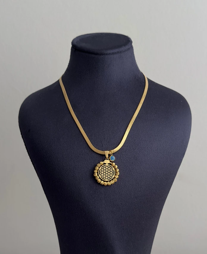 çelik gold dorika yaşam çiçeği italyan 45cm kolye