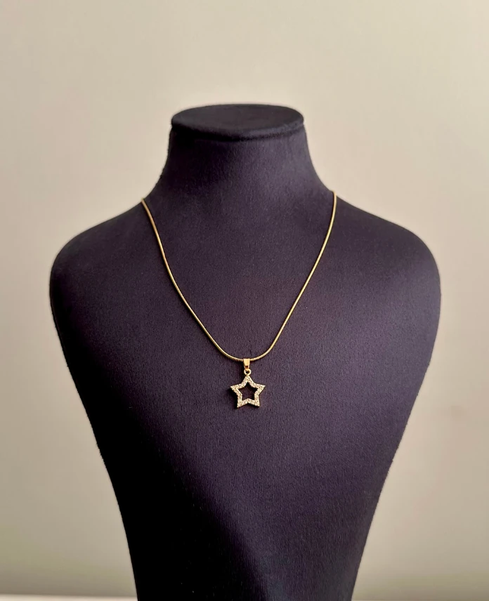 çelik gold yıldız yuvarlak zincir 45cm kolye