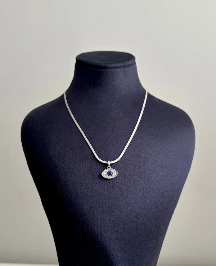 çelik silver italyan göz 45cm kolye