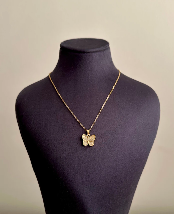 çelik gold küçük kelebek 45cm kolye