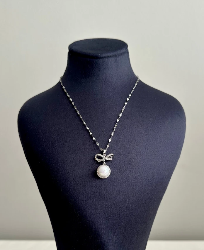 çelik silver kurdele inci 45cm kolye