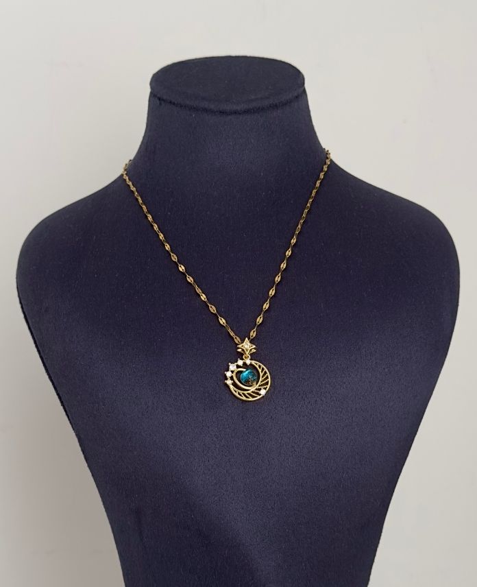 Çelik Gezegen Yuvarlak Taşlı Kolye