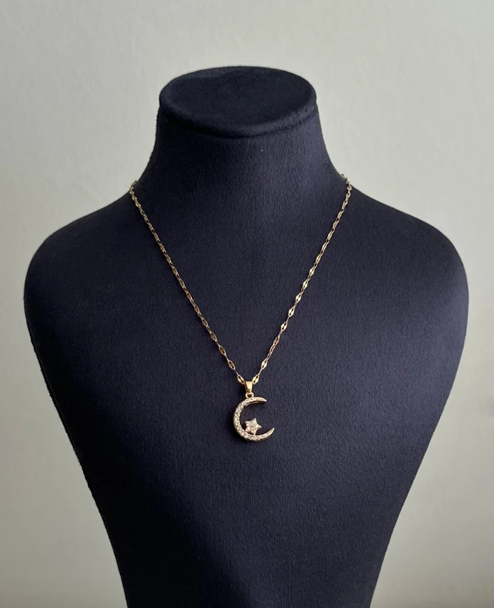 çelik gold parlak zincir ay yıldız 45cm kolye