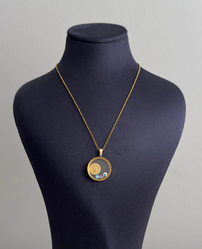 çelik gold cam çeyrek 45cm kolye