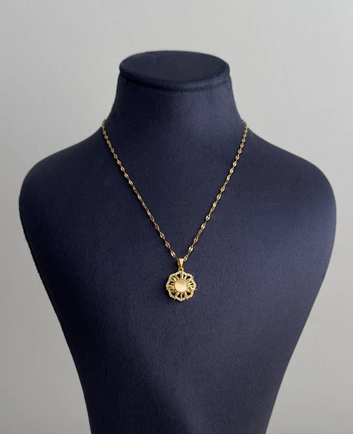çelik gold güneş dönen 45cm kolye