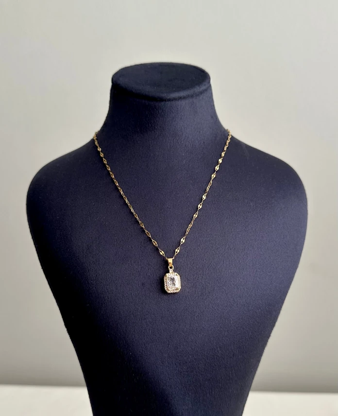 çelik gold baget taşlı parlak zincir 45cm kolye