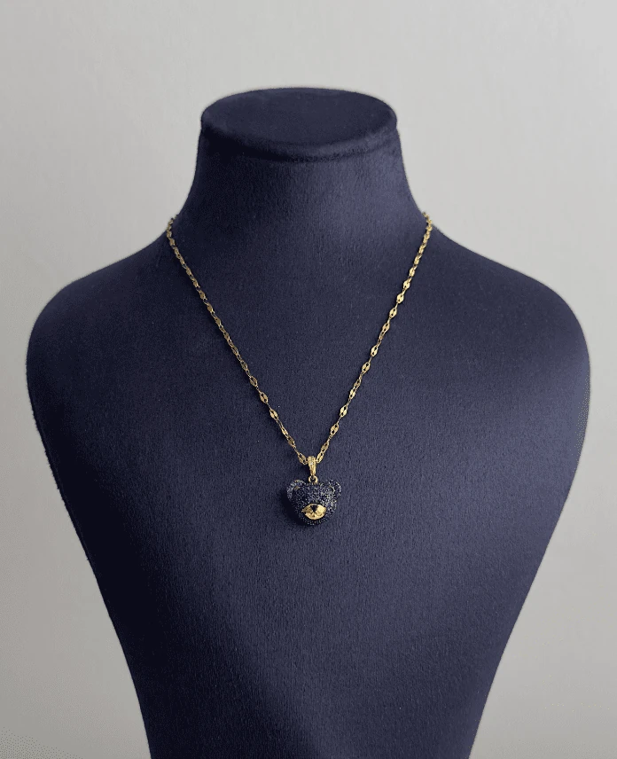 çelik gold ayıcık mor taşlı 45cm kolye