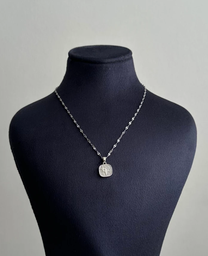 çelik silver parlak zincir kare yıldız 45cm kolye