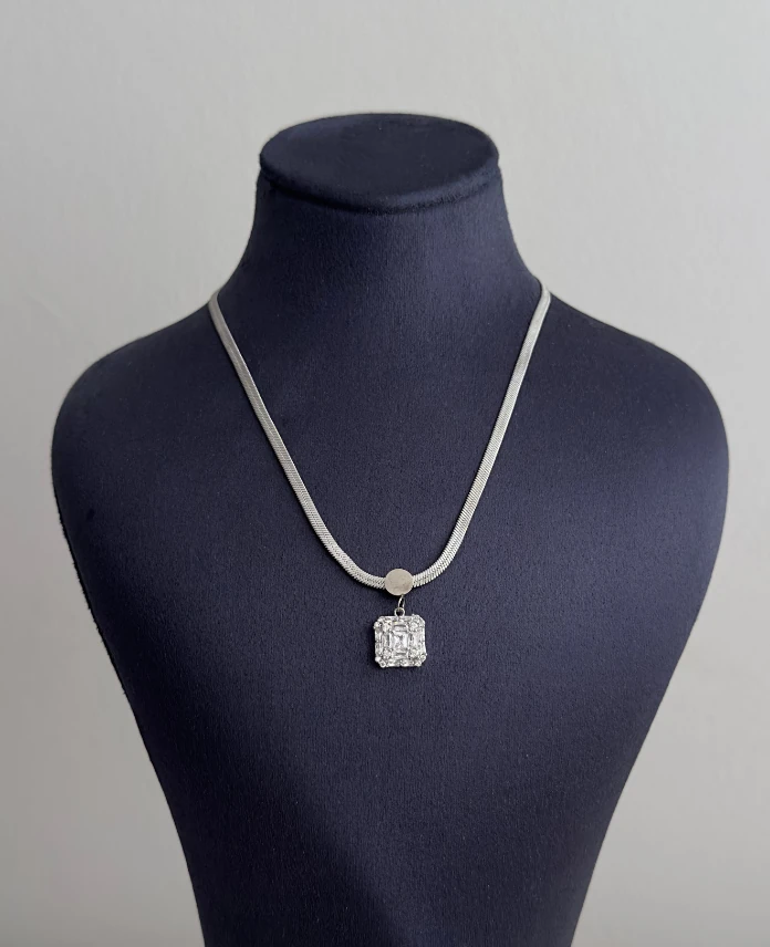 çelik silver baget italyan 45cm kolye