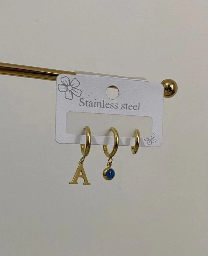 Çelik Gold Üçlü Harf Nazarlık Küpe