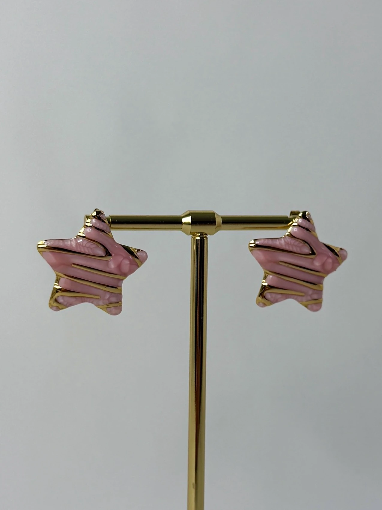 çelik gold yıldız pembe küpe