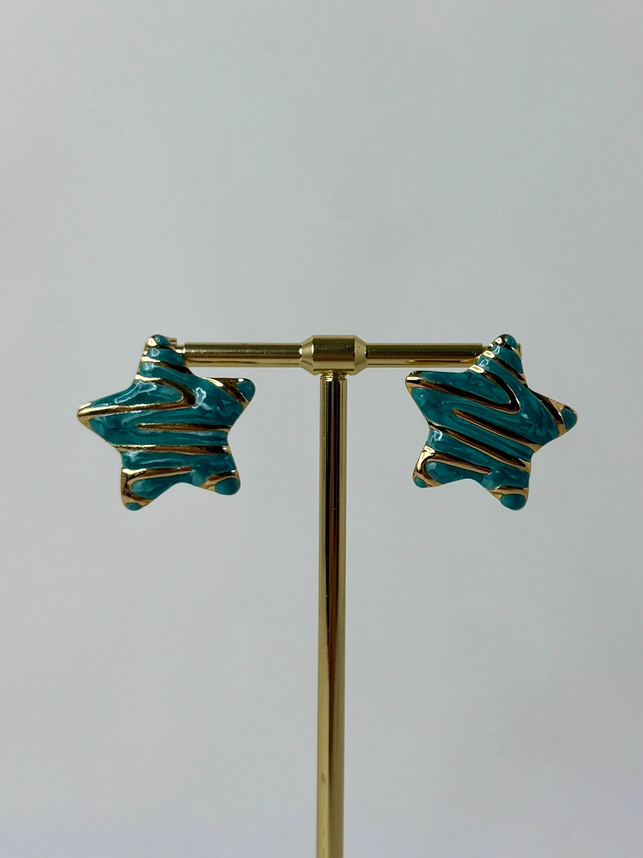 çelik gold turkuaz yıldız küpe