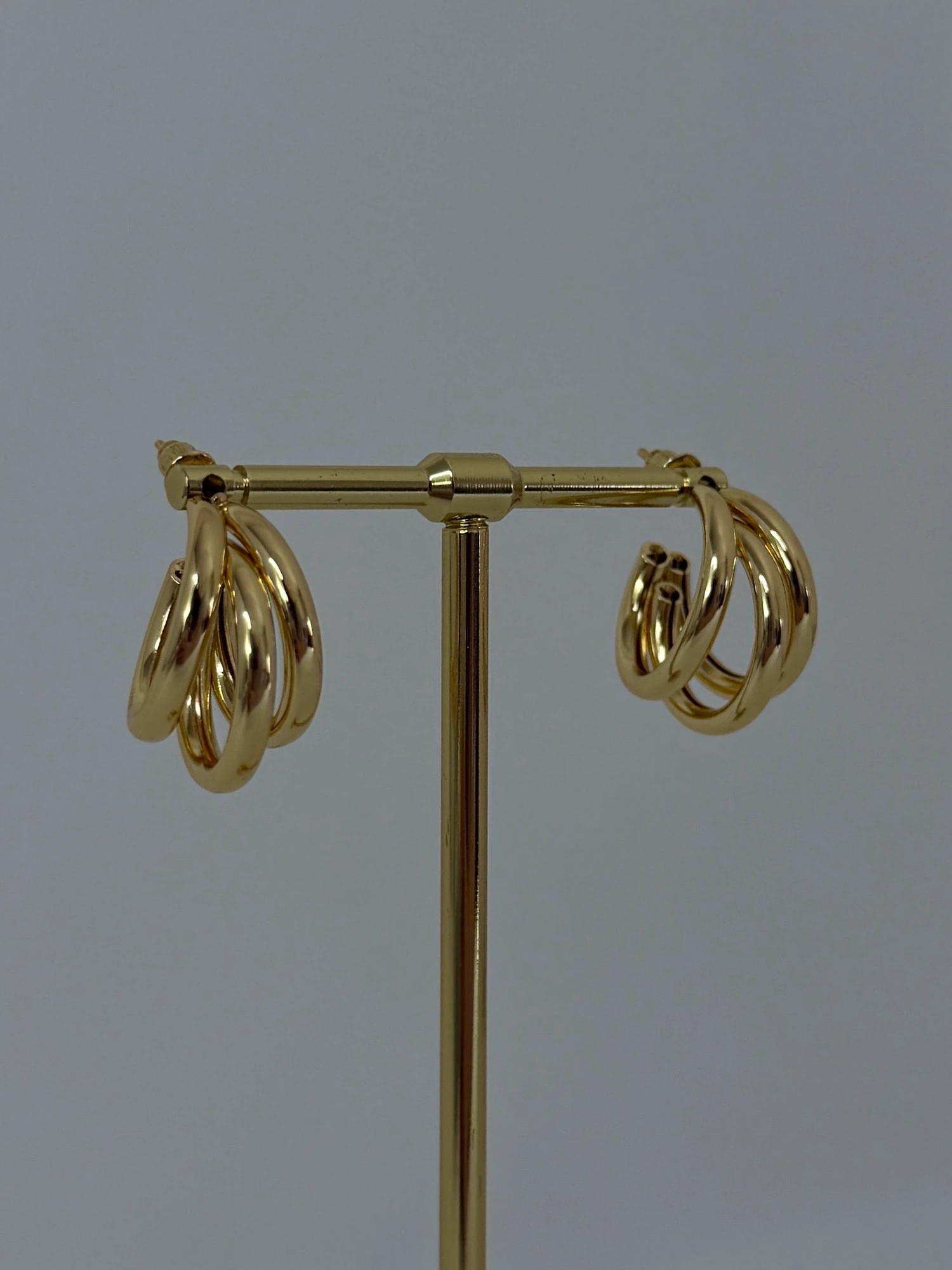 çelik gold üç sıra küpe