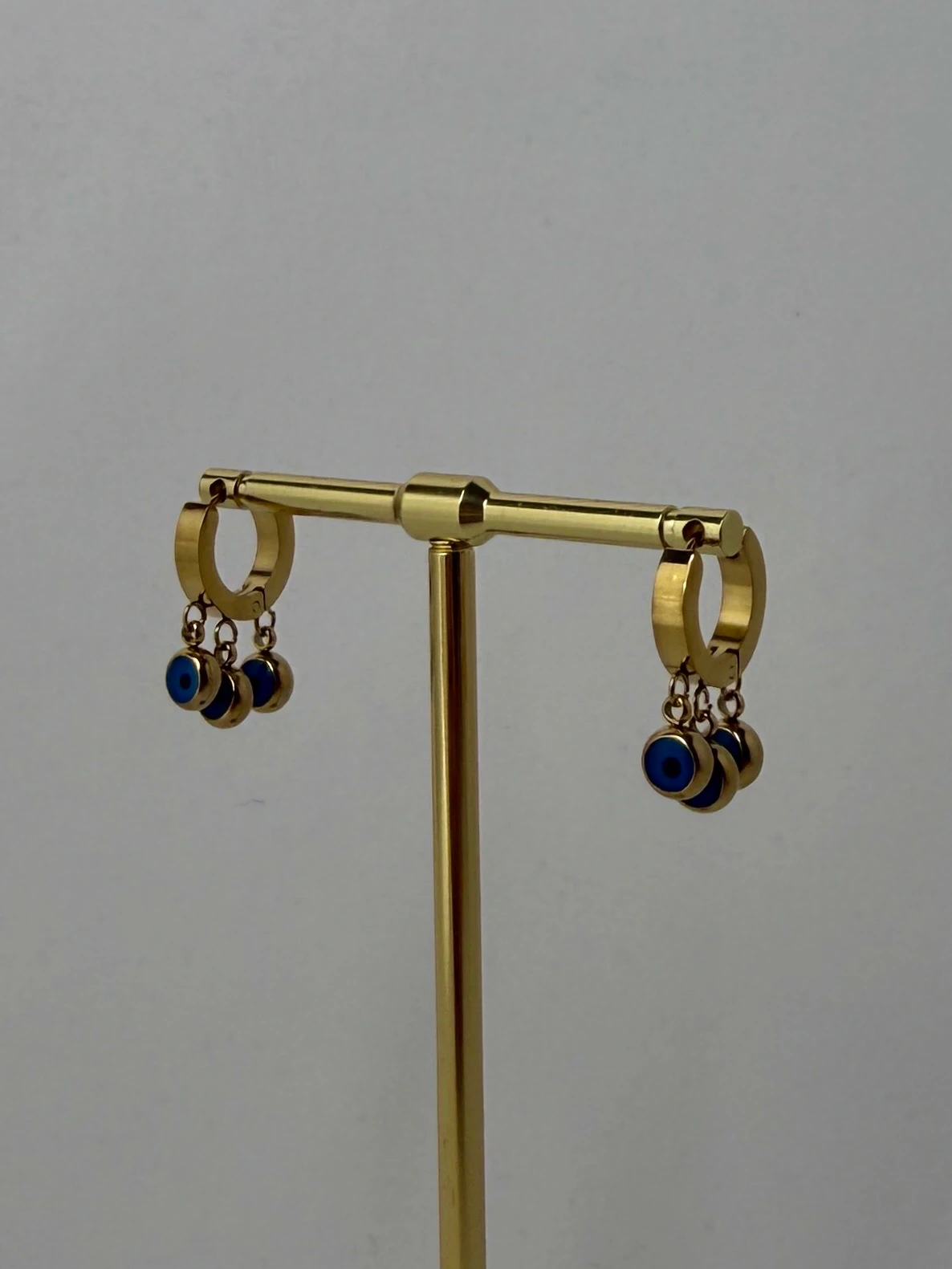 çelik gold üçlü nazarlık küpe